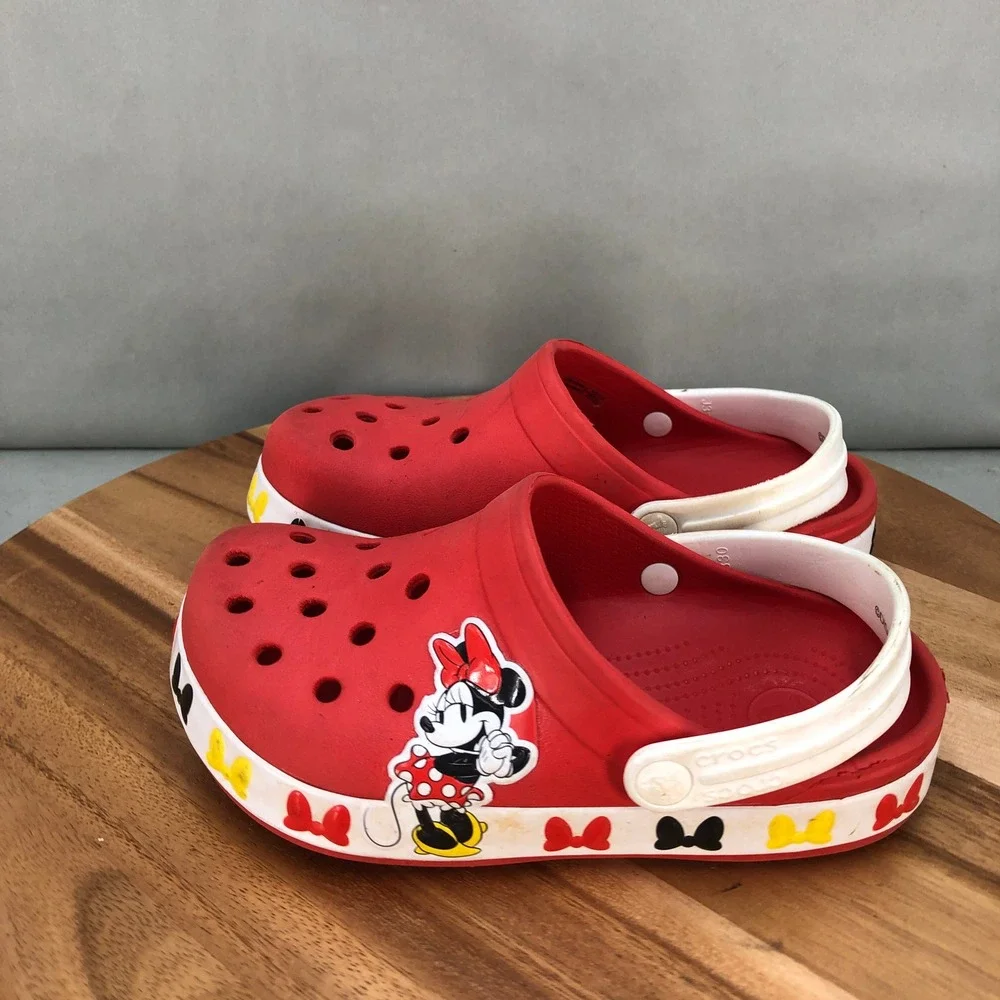 Crocs Disney Minnie Mouse Clogs Red White Bows Comfort Shoes Girls Size 3